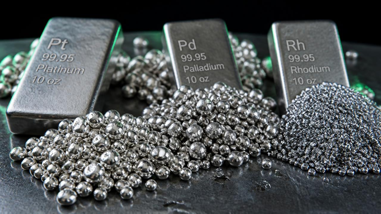 Platinum, palladium and rhodium bars and granules — the precious metals recovered from catalytic converters